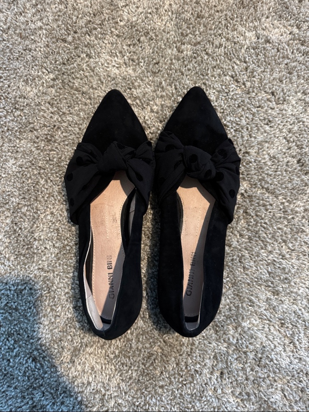 Gianni Bini Black Pointed Toe Bow Slip-On Flats